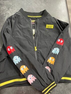 Pac-Man Justice Black Bomber Jacket with Colorful Ghosts